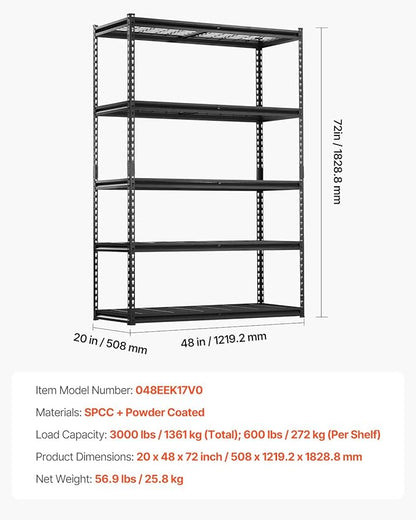 VEVOR Storage Shelves, 3000 lbs, 5 Tier Heavy Duty Garage Shelving, - Image 3