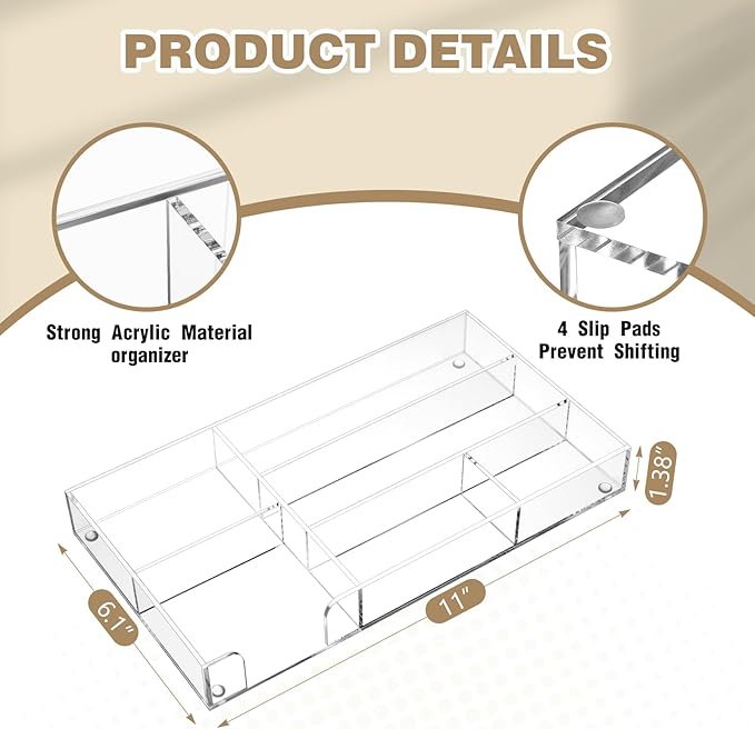 Clear Acrylic Desk Drawer Organizer 11 x 6.1 x 1.38 Inch Storage Tray Organizer - Image 2