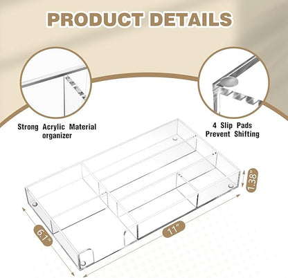 Clear Acrylic Desk Drawer Organizer 11 x 6.1 x 1.38 Inch Storage Tray Organizer - Image 2