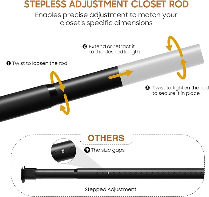 Adjustable Closet Rod, 16 to 102 Inche Stepless Heavy Duty Closet Rods - Image 3