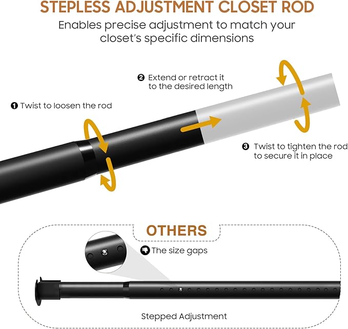 Closet Rods for Hanging Clothes, 16 to 74 Inch Stepless Adjustable Closet Rod - Image 3