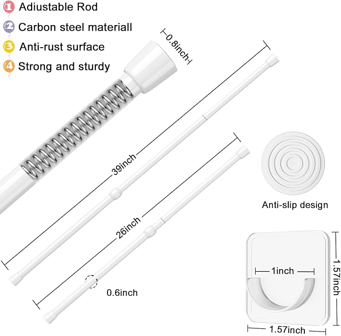 AIZESI 1Pc Spring Tension Curtain Rod, Adjustable 26-39 Inch - Image 2