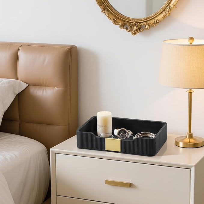 Valet Tray Desktop Storage Organizer, PU Leather Catchall Bedside Vanity Tray - Image 5
