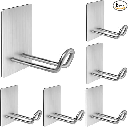 Self Adhesive Hooks Heavy Duty, Large Stainless Steel Towel Hooks, No Drill by Quavzotu