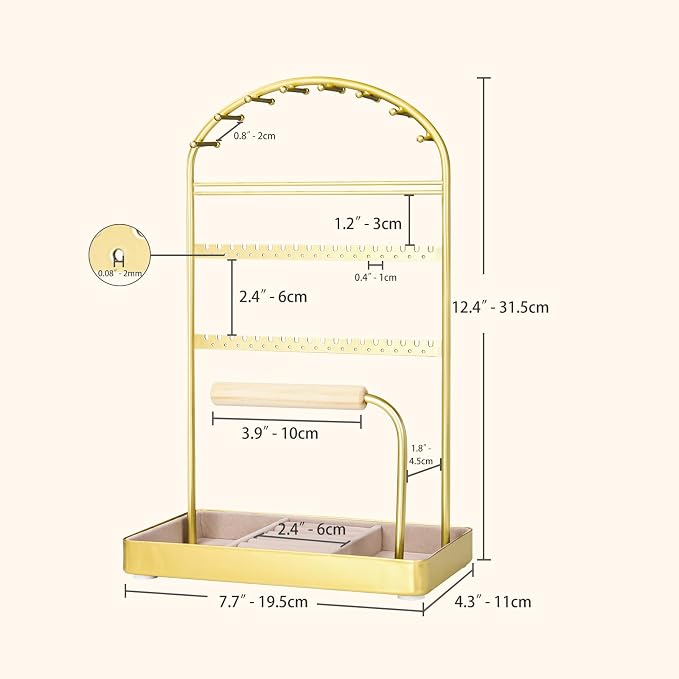 Multi-Functional Jewelry Holder Organizer Necklace Display Stand Velvet Lined - Image 6