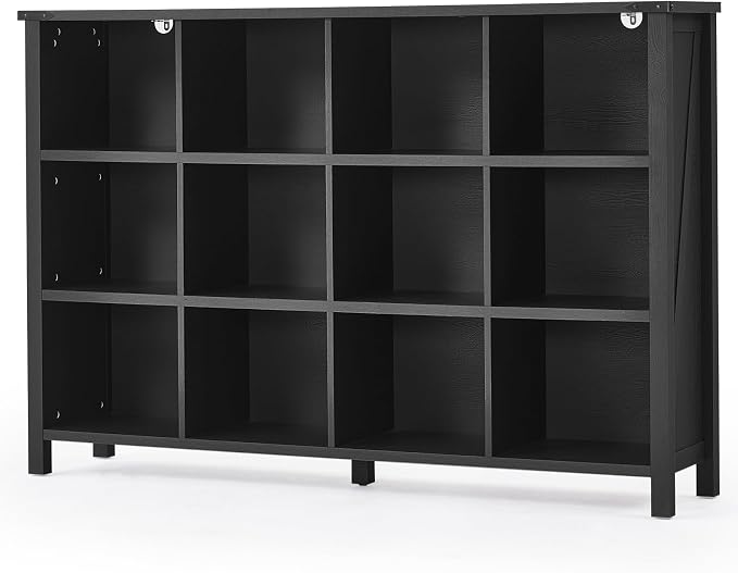 Joaxswe 12 Cube Storage Organizer, Farmhouse 62 Inch Wide Black Oak Display by Joaxswe