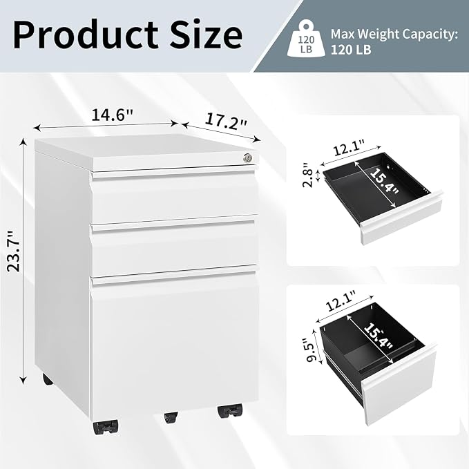 3 Drawer File Cabinet with Lock, File Cabinets - Image 3