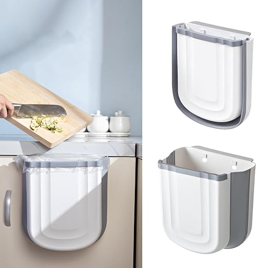 2 Pack Kitchen Hanging Trash Can, 2.4 Gallon / 9L Collapsible Waste Bin - Image 2