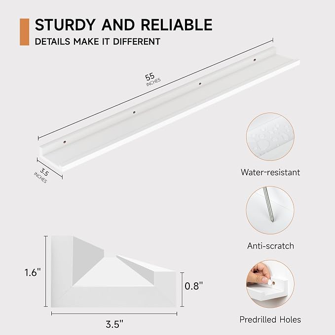 Floating Picture Ledge Shelves for Wall Set of 2, 55 Inches Picture Shelf - Image 2