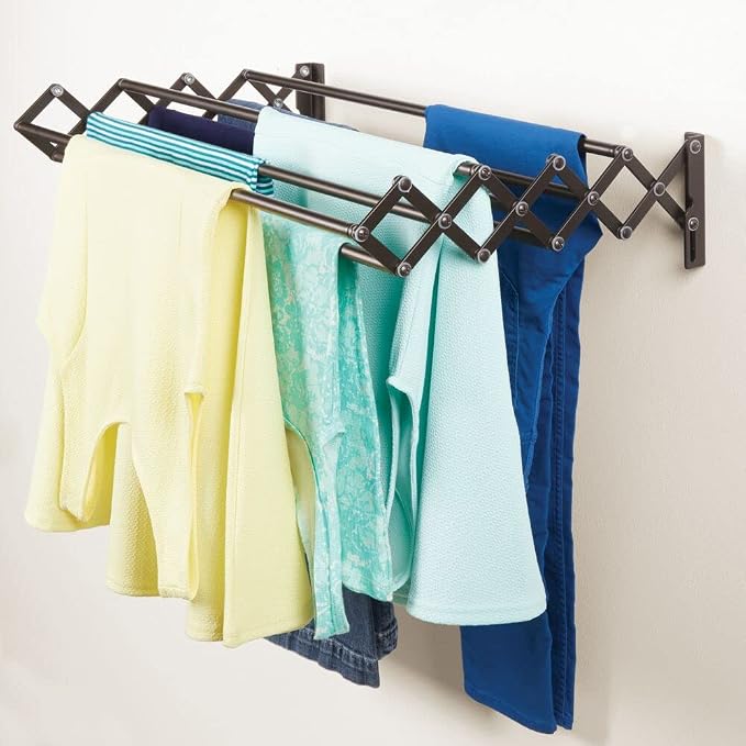 mDesign Steel Wall Mount Accordion Expandable Retractable Clothes Air Drying - Image 2