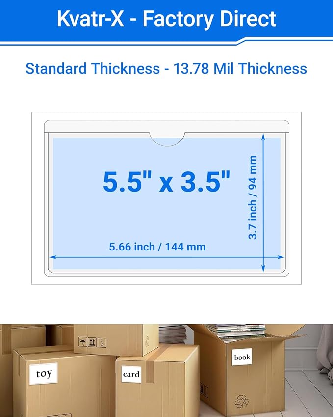 20 PCS Clear Self Adhesive Plastic Label Pockets, Top Loading Business & - Image 2