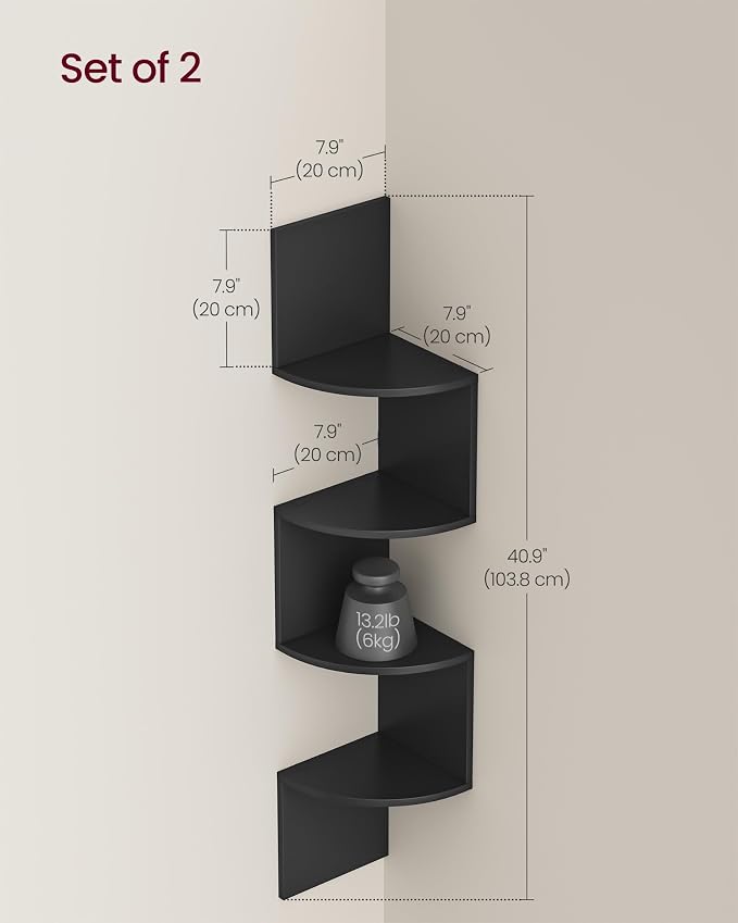 VASAGLE Corner Shelves Wall Mount, 4-Tier Floating Bookshelves, Ink Black - Image 3