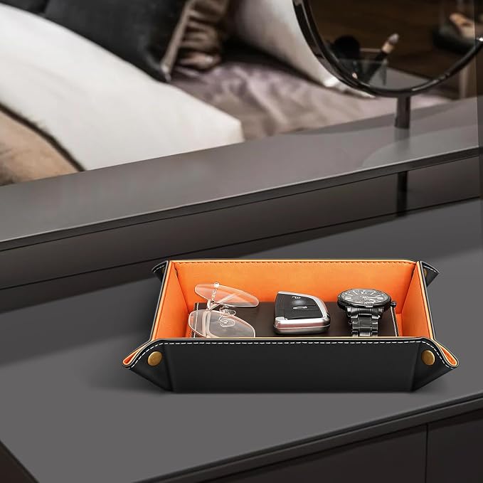SITHON Valet Tray Desktop Storage Organizer – Premium PU Leather Catchall - Image 5