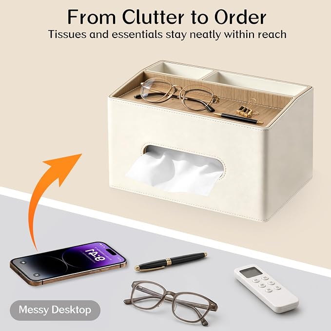PU Leather Tissue Box Holder Rectangle, Facial Tissue Cover - Image 4