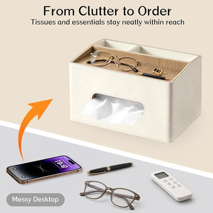 PU Leather Tissue Box Holder Rectangle, Facial Tissue Cover - Image 4