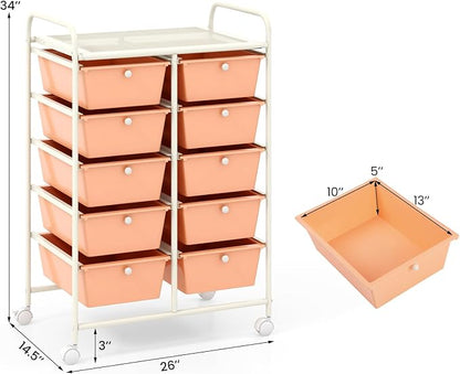 Giantex 10 Drawers Rolling Cart, Classroom Organizers, Storage Cart - Image 3