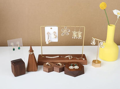 GemeShou Walnut Earring holder for selling, Brass earring stands and displays - Image 9