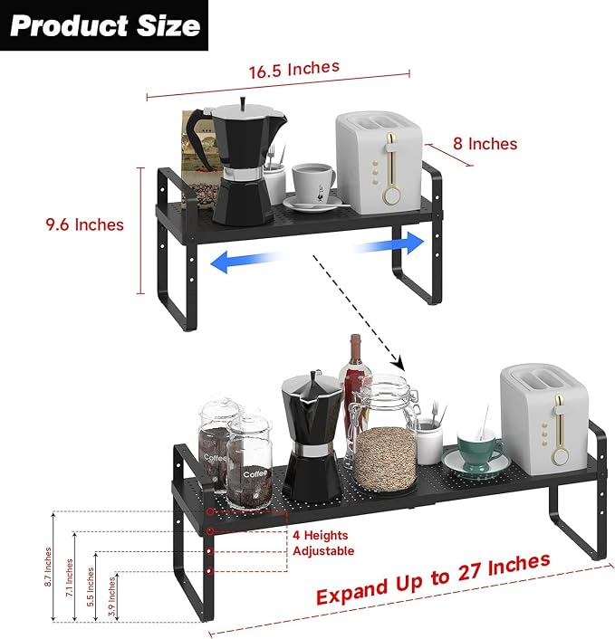 Expandable Kitchen Cabinet Shelf Organizer Rack Heavy Duty Metal Spice Rack - Image 2