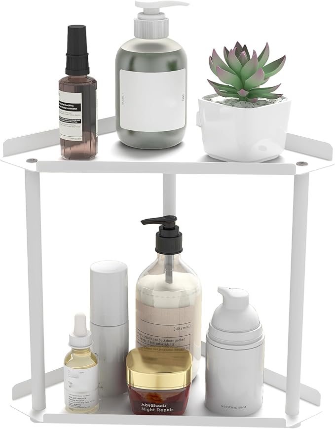 2 Tier Bathroom Counter Organizer, Vanity Organizer Corner Shelf, Makeup by Jesginboo
