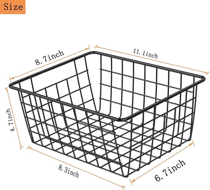 4 Pack Black Wire Baskets for Organizing, Wire Storage Basket Metal Storage - Image 2
