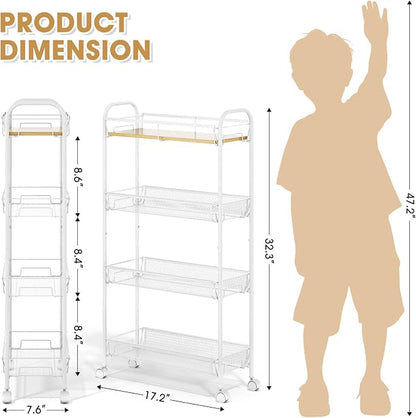 TOOLF 4-Tier Slim Rolling Cart, Metal Utility Cart, Slide Out Storage Cart - Image 2