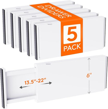 Lifewit 5 Pack Drawer Dividers Plastic 6" High, 13.5-22" Adjustable Drawer by Lifewit