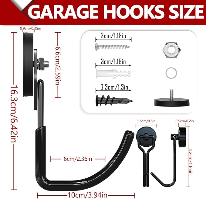 3-H Heavy Duty Magnet Garage Hooks 4 Pack, J Shape Strong Magnetic Hooks - Image 3
