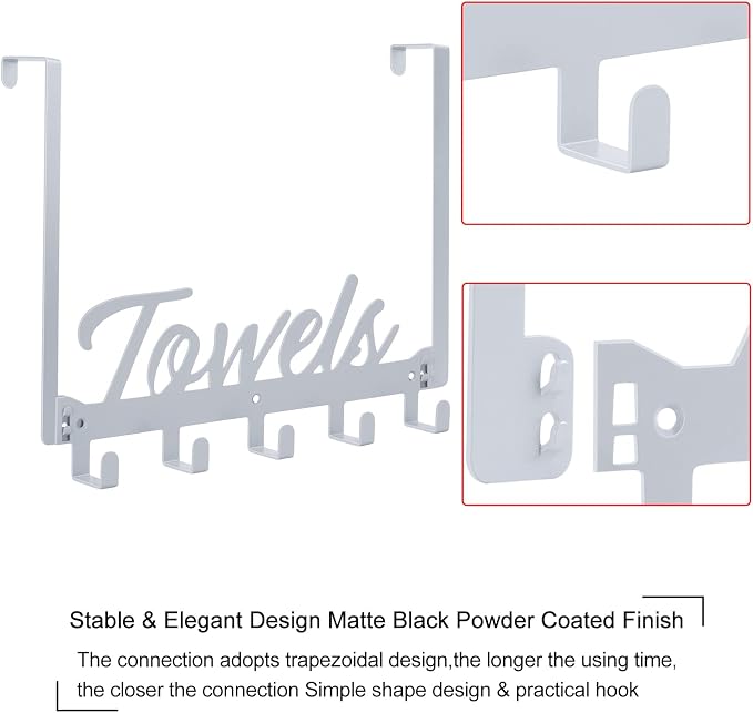 Azmoncy Over The Door Hooks, Towel Rack - Image 3