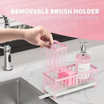Cisily Pink Sponge Holder for Kitchen Sink, Sink Caddy Organizer - Image 2
