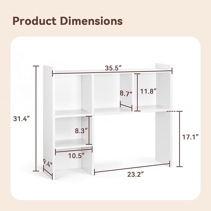OOOK 35.5" L Dorm Desk Hutch White, Desktop Bookshelf - Image 2