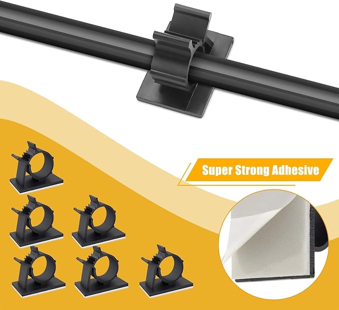 Viaky 30 Black Adjustable Cable Clips, Reusable Buckle Self-Adhesive Wiring - Image 7