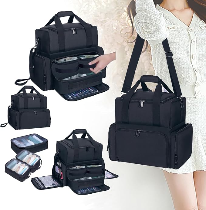 Large Makeup Cosmetic Bag with 3 Removable Case and 2 Removable Dividers Double - Image 8