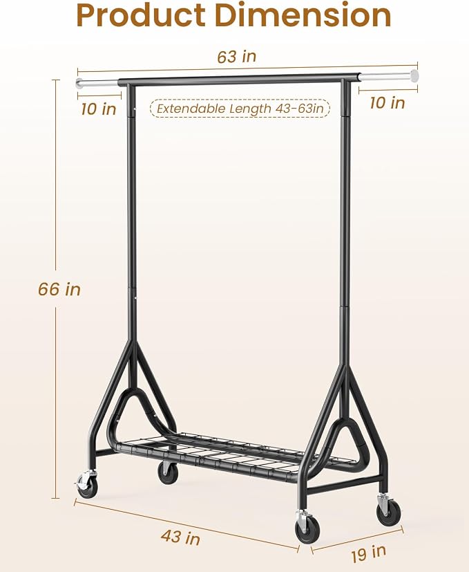 Heavy Duty Clothes Rack, Metal Clothing Rack Load 450 LBS, Rolling Coat Racks - Image 8