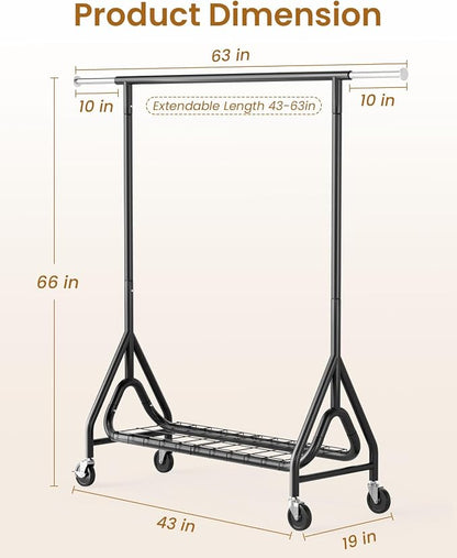 Heavy Duty Clothes Rack, Metal Clothing Rack Load 450 LBS, Rolling Coat Racks - Image 8