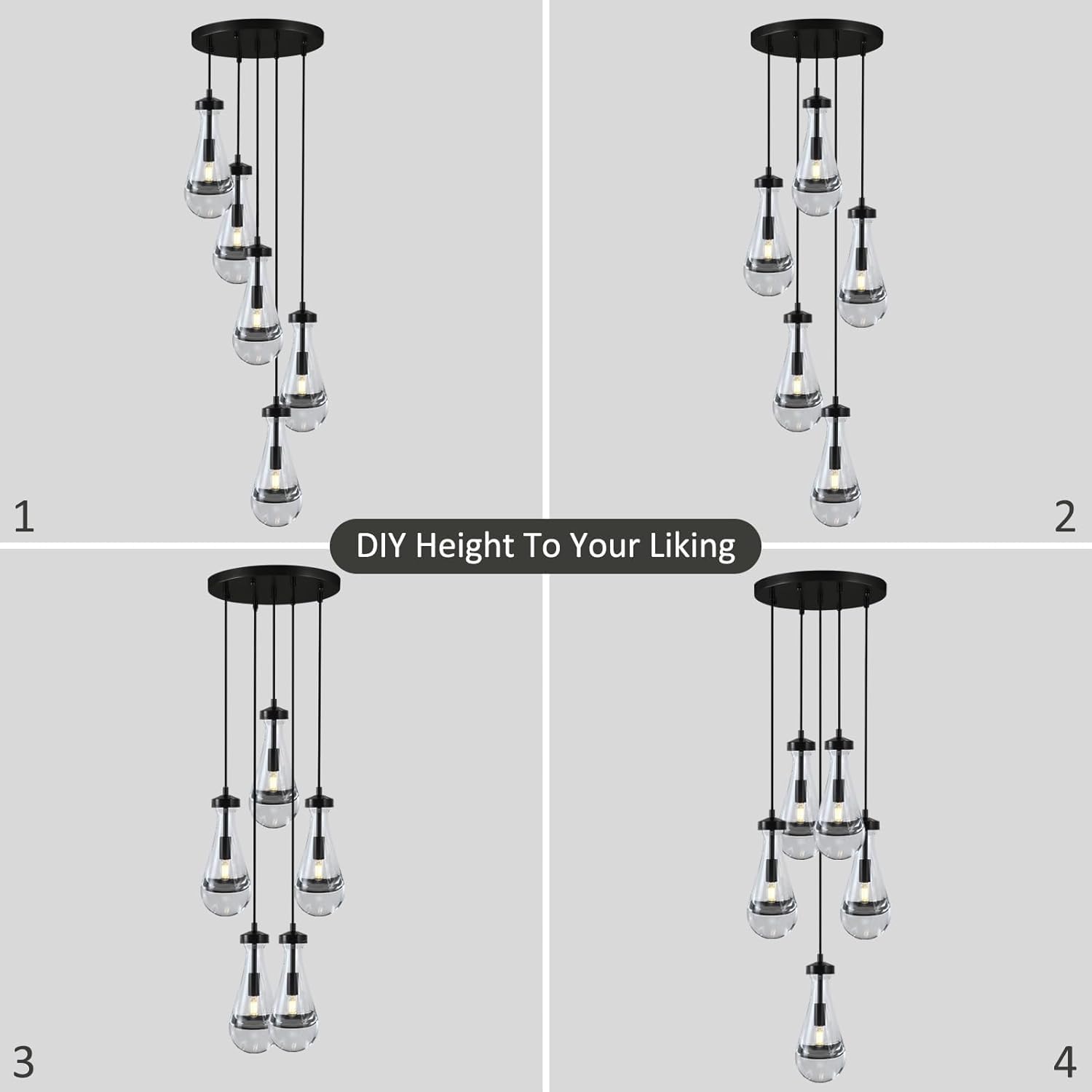Bronze 5 Light Raindrop Chandeliers, Black Cluster Pendant Light Teardrop Dining Room Light Fixture Pendant Lights Kitchen Island, Hanging Ceiling Pendant Lighting for Entryway Living Room