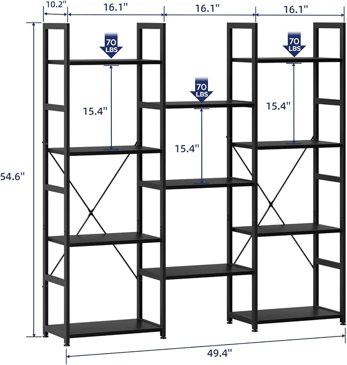 NUMENN Triple Column 4 Tier Bookshelf, Bookcase - Image 3