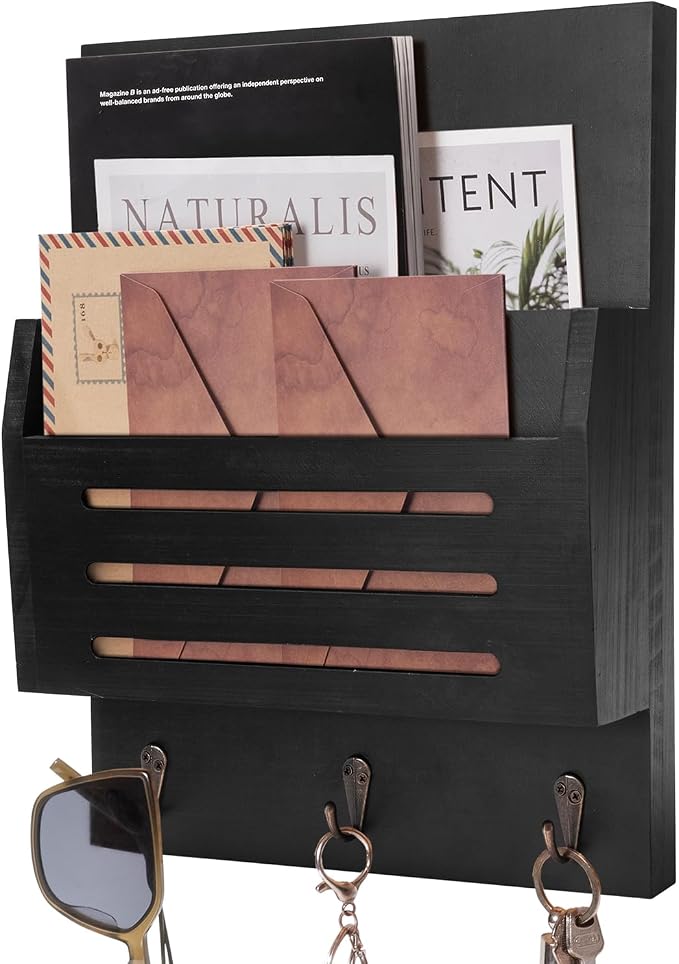 Key and Mail Holder Wall Mount, 2-Slot Wooden Mail Organizer | Decorative by humberboat