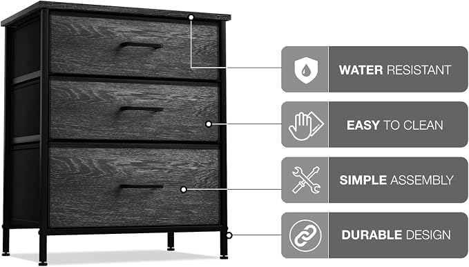 Sorbus Nightstand Dresser with 3 Faux Wood Drawers - Image 4
