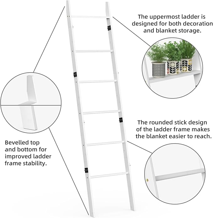 BAMBANG 6-Tier Blanket Ladder for Living Room, Blanket Quilt Ladder Rack Rustic - Image 4