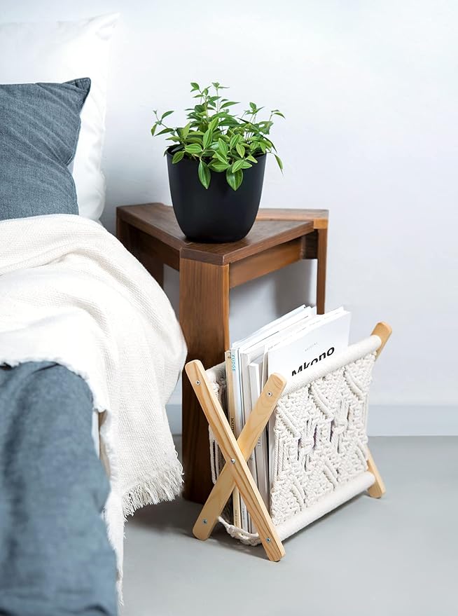 Mkono Macrame Magazine Rack Boho Storage Holder Standing Basket - Image 3