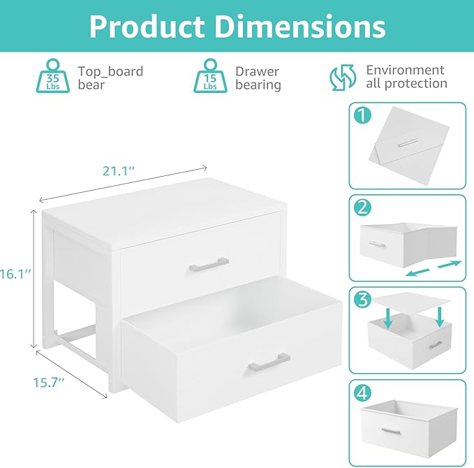 BOLUO Stackable Storage Drawers Closet Organizers and Storage Fabric White 2 - Image 3