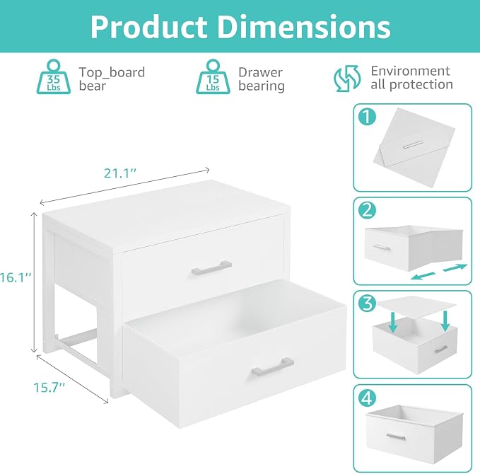 BOLUO Stackable Storage Drawers Closet Organizers and Storage Bins Fabric White - Image 3