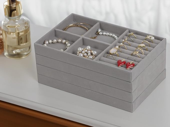 Set of 4 Stackable Jewelry Trays Organizer, Velvet Earring Organizer, Jewelry - Image 4