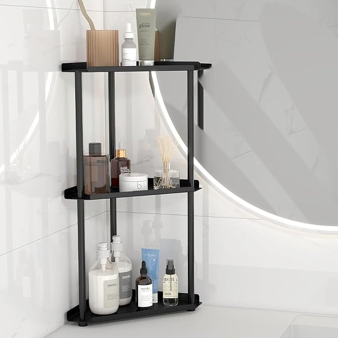 FLE Corner Bathroom Counter Organizer, 3 Tier Corner Shelf Countertop Black | 3 by FLE