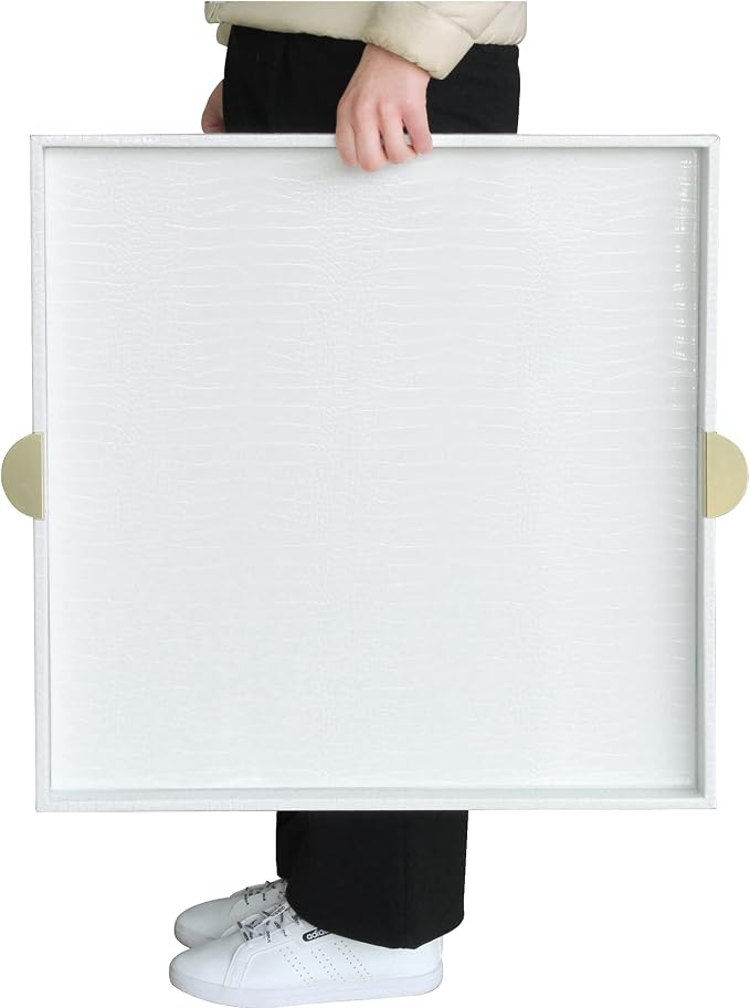 HofferRuffer Extra Large Square Serving Tray, Elegant Faux Leather Ottoman Tray - Image 5