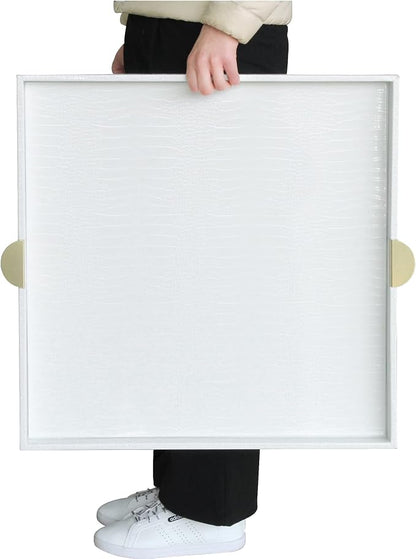 HofferRuffer Extra Large Square Serving Tray, Elegant Faux Leather Ottoman Tray - Image 5