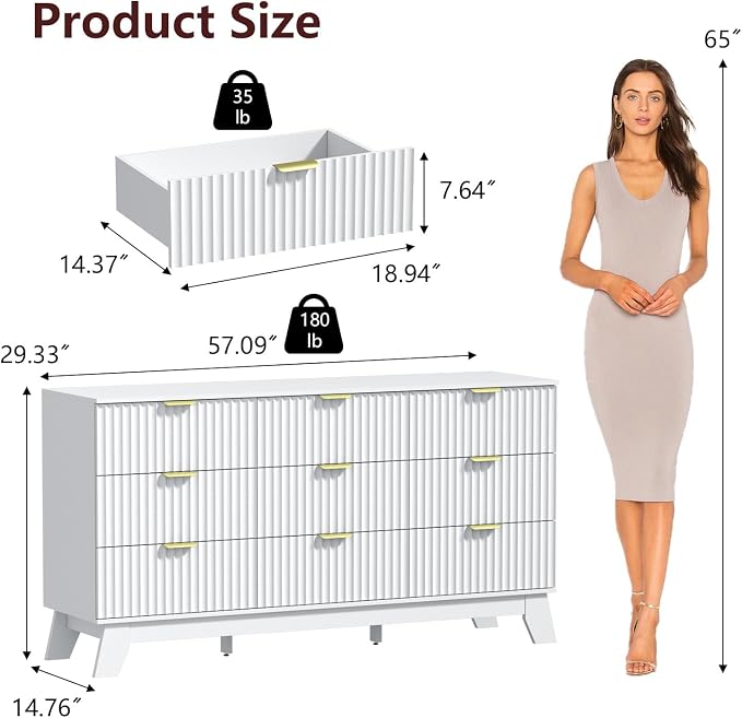 Fluted Dresser for Bedroom, 9 Drawer Dresser for Closet, TV Stand, Storage - Image 2