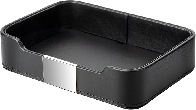 SANZIE Luxury Leather Tray Desktop Storage Catchall Organizer Decorative Tray by SANZIE