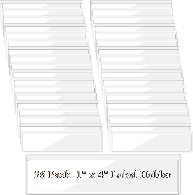 36 Pack 1.2" x 4.3" Self-Adhesive Label Holders Index Card Pockets by Antner