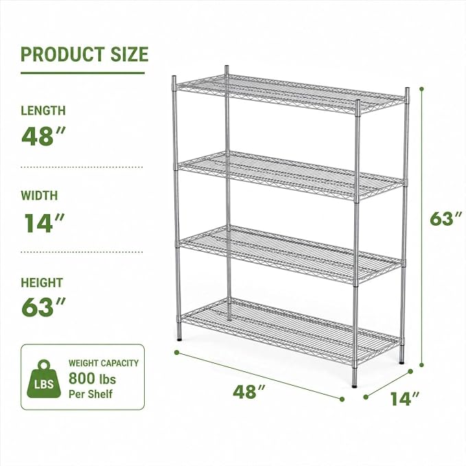 APLSS NSF 4-Tier Chrome Storage Shelves, Dry Environments, Commercial Heavy - Image 3